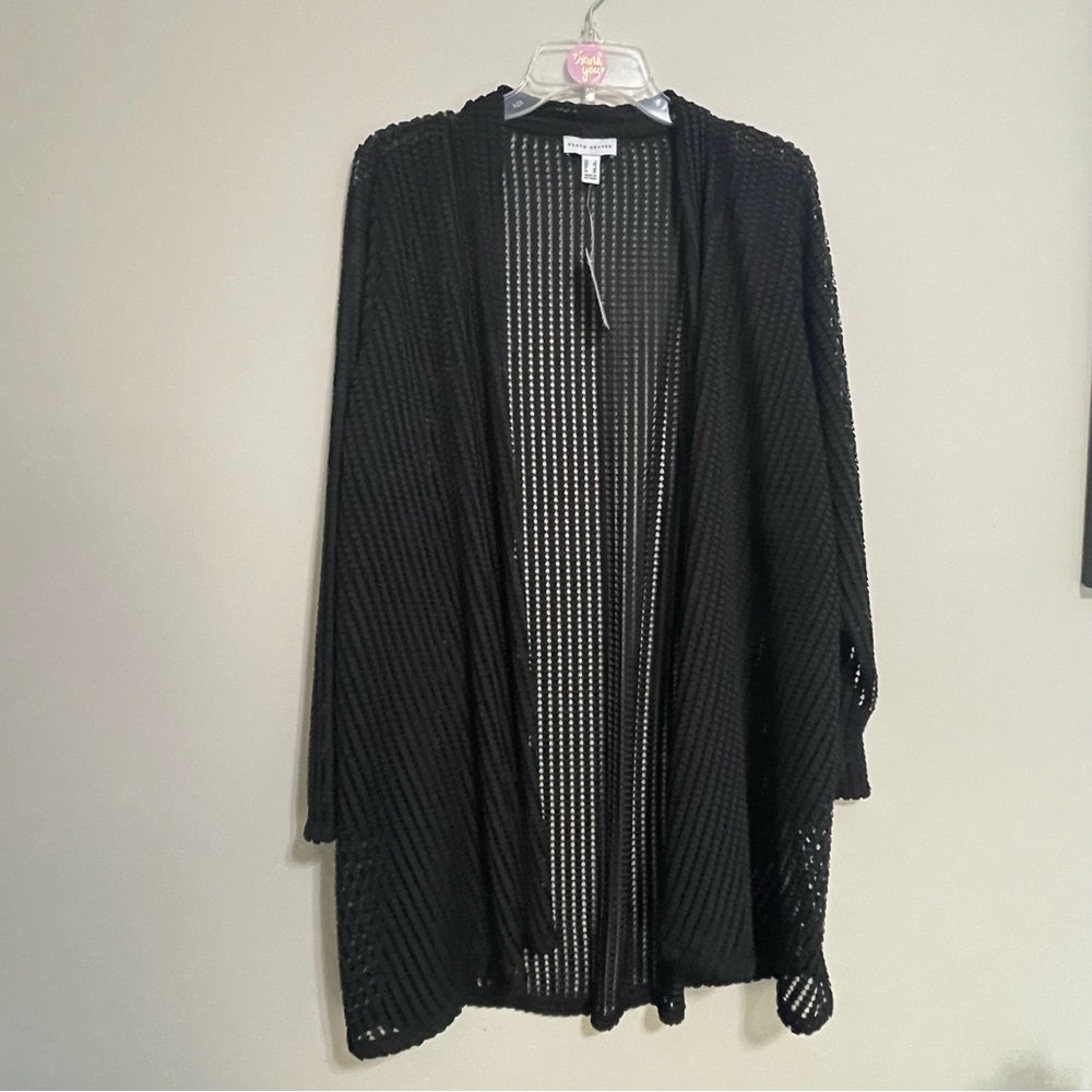 Susan Graver Black Open Knit‎ Kimono- Size Large NWT A little something extra.
